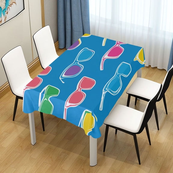 54x54 Inch Tablecloth Polyester Square Tablecloth for Home Kitchen Dinner Decor Colorful Sunglasses