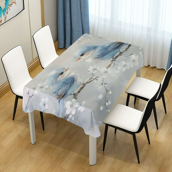 54x54 Inch Tablecloth Polyester Square Tablecloth for Home Kitchen Dinner Decor Cute Blue Birds