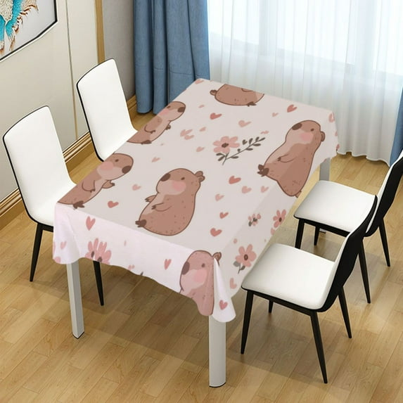 54x54 Inch Tablecloth Polyester Square Tablecloth for Home Kitchen Dinner Decor Cute Capybaras
