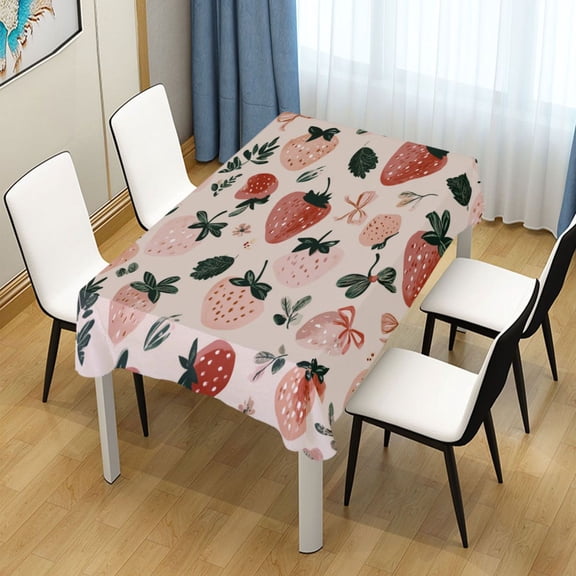 54x54 Inch Tablecloth Polyester Square Tablecloth for Home Kitchen Dinner Decor Cute Pinks Strawberries