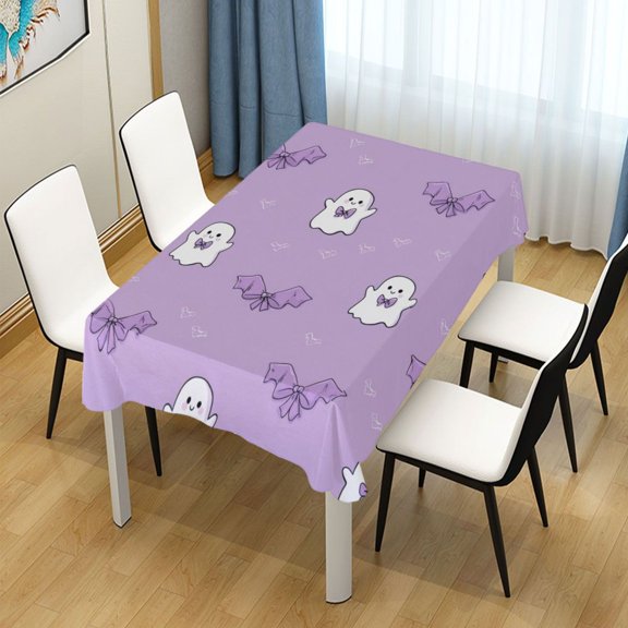 54x54 Inch Tablecloth Polyester Square Tablecloth for Home Kitchen Dinner Decor Cute Purple Ghost Pattern