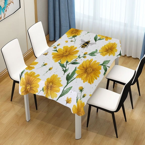54x54 Inch Tablecloth Polyester Square Tablecloth for Home Kitchen Dinner Decor Daisies and Bees Pattern