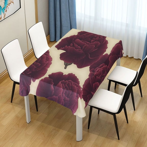 54x54 Inch Tablecloth Polyester Square Tablecloth for Home Kitchen Dinner Decor Dark Red Carnations
