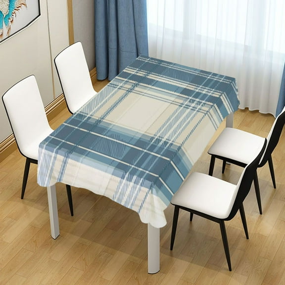 54x54 Inch Tablecloth Polyester Square Tablecloth for Home Kitchen Dinner Decor Dusty Blue and Beige Check