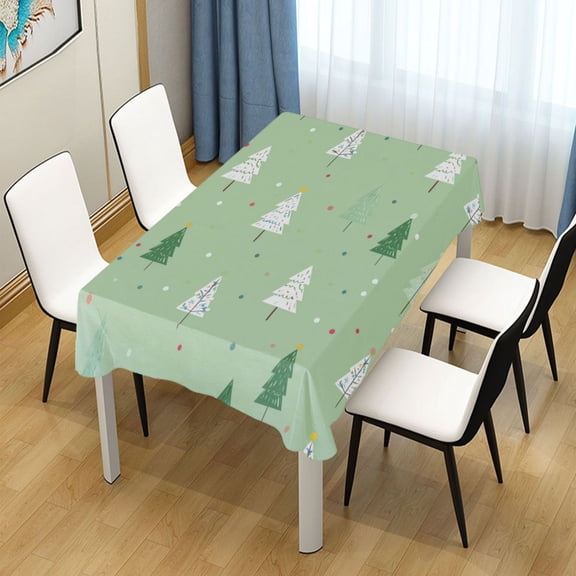 54x54 Inch Tablecloth Polyester Square Tablecloth for Home Kitchen Dinner Decor Green and White Christmas Tree