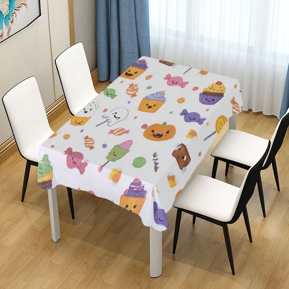 54x54 Inch Tablecloth Polyester Square Tablecloth for Home Kitchen Dinner Decor Halloween Candy and Cupcakes
