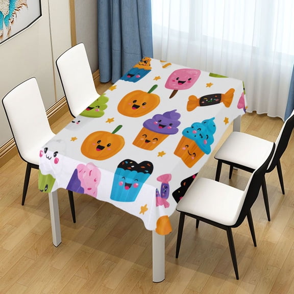54x54 Inch Tablecloth Polyester Square Tablecloth for Home Kitchen Dinner Decor Halloween Cupcakes
