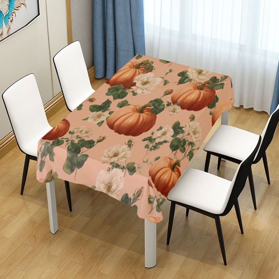 54x54 Inch Tablecloth Polyester Square Tablecloth for Home Kitchen Dinner Decor Halloween Pumpkins and Flowers