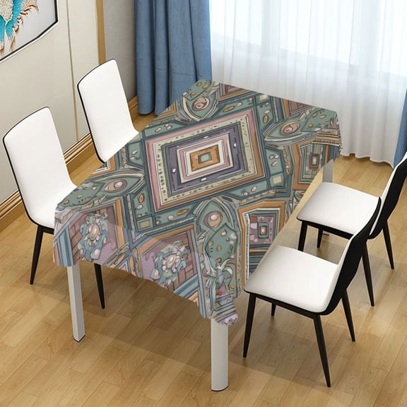 54x54 Inch Tablecloth Polyester Square Tablecloth for Home Kitchen Dinner Decor Intricate Brown Batik Pattern