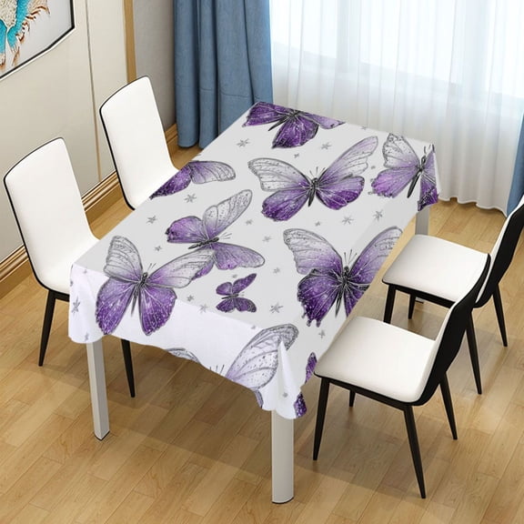 54x54 Inch Tablecloth Polyester Square Tablecloth for Home Kitchen Dinner Decor Lavender-colored Butterfly Pattern