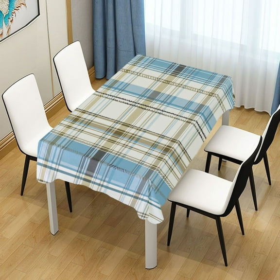 54x54 Inch Tablecloth Polyester Square Tablecloth for Home Kitchen Dinner Decor Light Blue and Brown Tartan