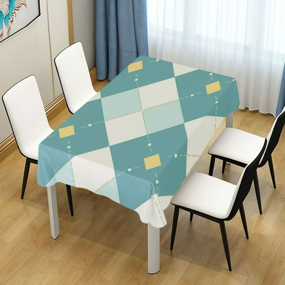 54x54 Inch Tablecloth Polyester Square Tablecloth for Home Kitchen Dinner Decor Light Teal Argyle