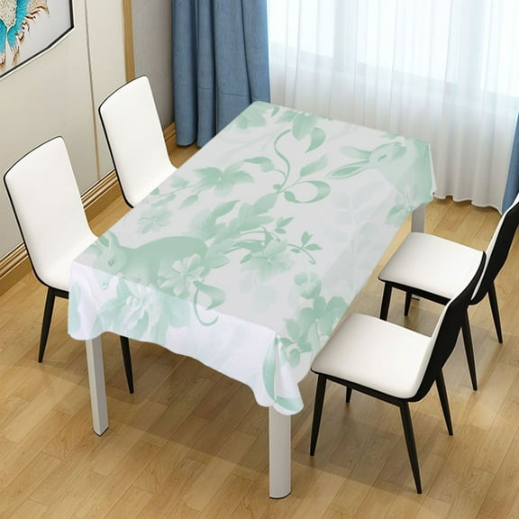 54x54 Inch Tablecloth Polyester Square Tablecloth for Home Kitchen Dinner Decor Mint Green Rabbits