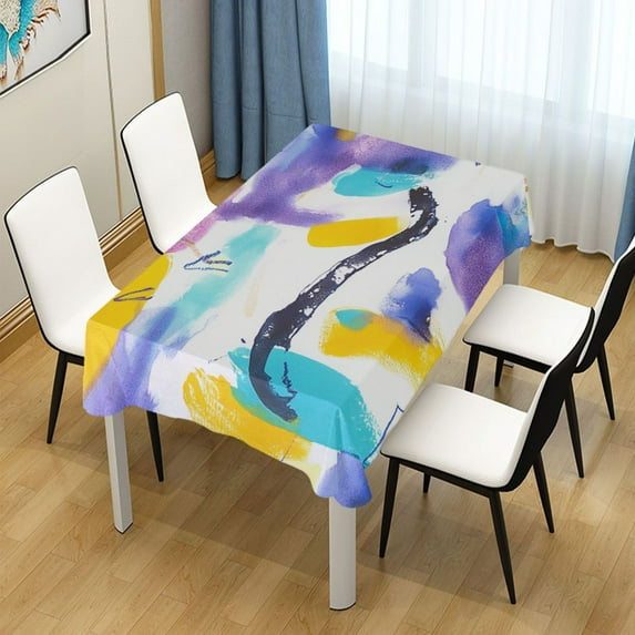 54x54 Inch Tablecloth Polyester Square Tablecloth for Home Kitchen Dinner Decor Multicolor Abstract Scene