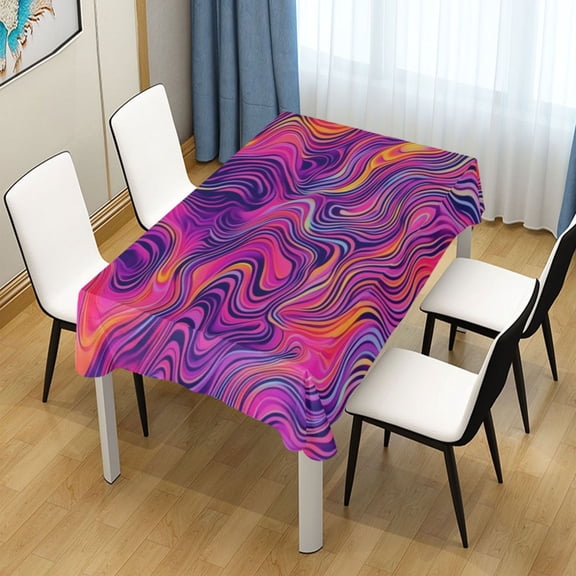 54x54 Inch Tablecloth Polyester Square Tablecloth for Home Kitchen Dinner Decor Neon Pink Wavy Lines
