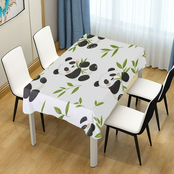54x54 Inch Tablecloth Polyester Square Tablecloth for Home Kitchen Dinner Decor Panda Eating Bamboo