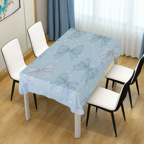 54x54 Inch Tablecloth Polyester Square Tablecloth for Home Kitchen Dinner Decor Pastel Blue Bows and Dots