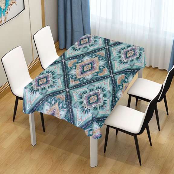 54x54 Inch Tablecloth Polyester Square Tablecloth for Home Kitchen Dinner Decor Pastel Blue Shape Pattern