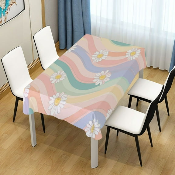 54x54 Inch Tablecloth Polyester Square Tablecloth for Home Kitchen Dinner Decor Pastel Rainbow Colors Pattern