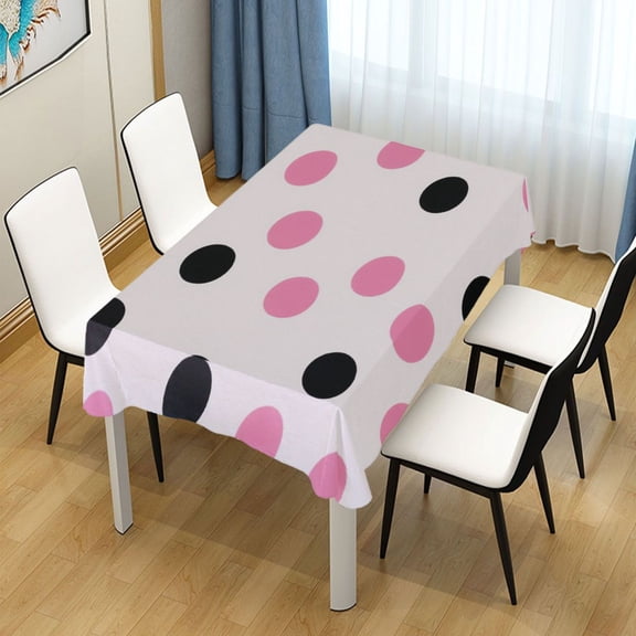 54x54 Inch Tablecloth Polyester Square Tablecloth for Home Kitchen Dinner Decor Pink and Black Dots
