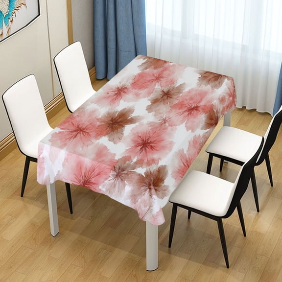 54x54 Inch Tablecloth Polyester Square Tablecloth for Home Kitchen Dinner Decor Pink and Brown Tie-dye Flowers