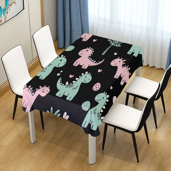 54x54 Inch Tablecloth Polyester Square Tablecloth for Home Kitchen Dinner Decor Pink and Green Dinosaurs
