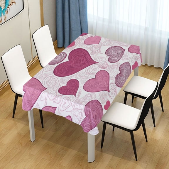 54x54 Inch Tablecloth Polyester Square Tablecloth for Home Kitchen Dinner Decor Pink and Maroon Hearts