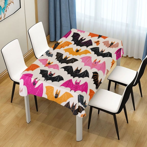 54x54 Inch Tablecloth Polyester Square Tablecloth for Home Kitchen Dinner Decor Pink and Orange Bats