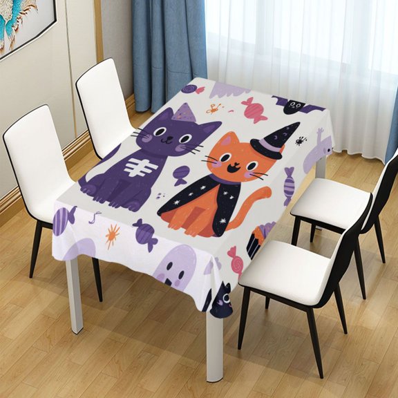 54x54 Inch Tablecloth Polyester Square Tablecloth for Home Kitchen Dinner Decor Purple Cat and Orange Cat