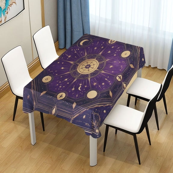 54x54 Inch Tablecloth Polyester Square Tablecloth for Home Kitchen Dinner Decor Purple Celestial Octagon Pattern