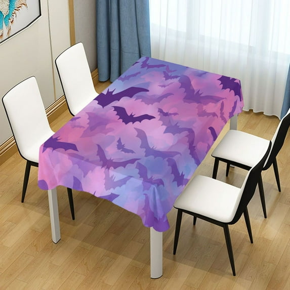 54x54 Inch Tablecloth Polyester Square Tablecloth for Home Kitchen Dinner Decor Purple and Pink Bats