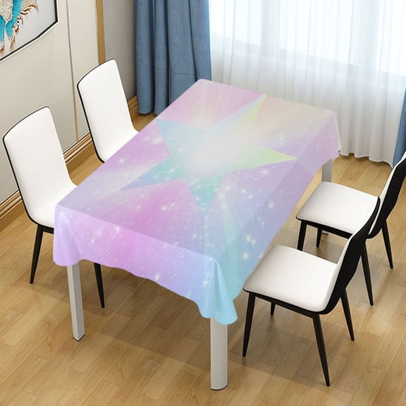 54x54 Inch Tablecloth Polyester Square Tablecloth for Home Kitchen Dinner Decor Rainbow Gradient Stars