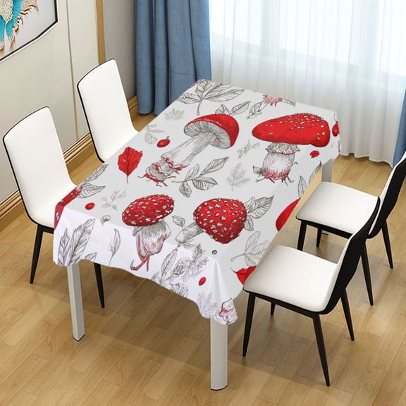 54x54 Inch Tablecloth Polyester Square Tablecloth for Home Kitchen Dinner Decor Red Mushrooms Pattern