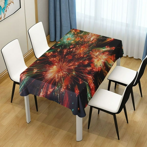 54x54 Inch Tablecloth Polyester Square Tablecloth for Home Kitchen Dinner Decor Red and Green Fireworks