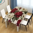 thumbnail image 1 of 54x54 Inch Tablecloth Polyester Square Tablecloth for Home Kitchen Dinner Decor Red and White Roses, 1 of 9