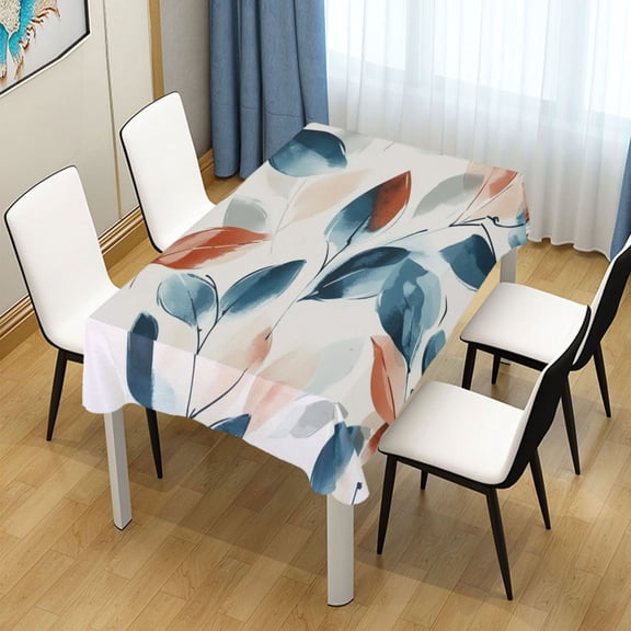 54x54 Inch Tablecloth Polyester Square Tablecloth for Home Kitchen Dinner Decor Soft Blue Watercolor Leaves