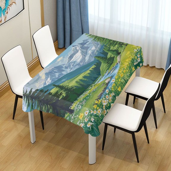 54x54 Inch Tablecloth Polyester Square Tablecloth for Home Kitchen Dinner Decor Summer Mountains