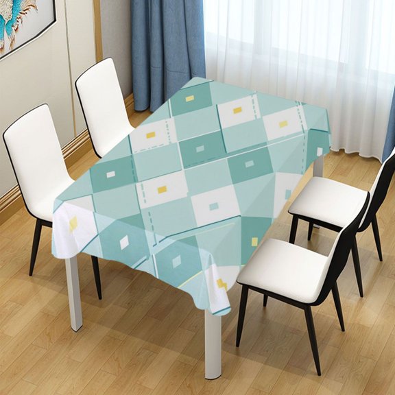 54x54 Inch Tablecloth Polyester Square Tablecloth for Home Kitchen Dinner Decor Teal Argyle Pattern