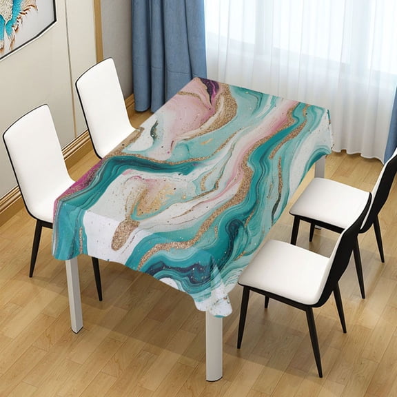 54x54 Inch Tablecloth Polyester Square Tablecloth for Home Kitchen Dinner Decor Teal Swirling Marble Pattern
