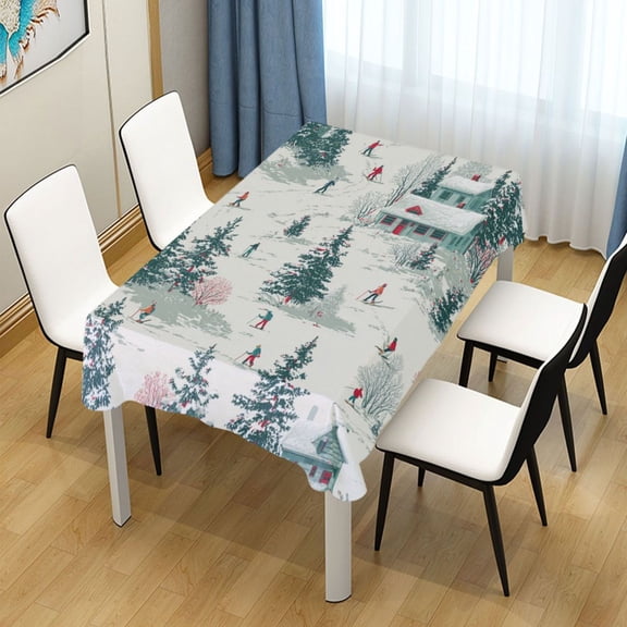 54x54 Inch Tablecloth Polyester Square Tablecloth for Home Kitchen Dinner Decor Vintage Christmas Winter Scene
