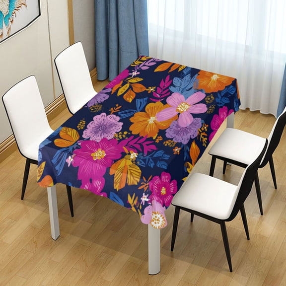 54x54 Inch Tablecloth Polyester Square Tablecloth for Home Kitchen Dinner Decor Vividly Colored Flowers