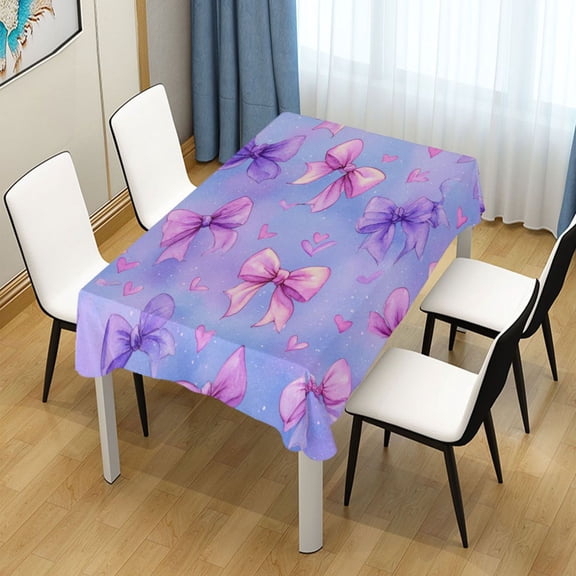 54x54 Inch Tablecloth Polyester Square Tablecloth for Home Kitchen Dinner Decor Watercolor Bows Pattern