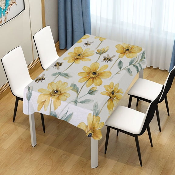 54x54 Inch Tablecloth Polyester Square Tablecloth for Home Kitchen Dinner Decor Yellow Daisies and Bees