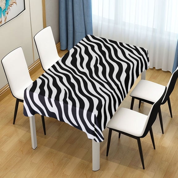 54x54in Square Printed Tablecloth Easy-Care Decorative Table Cloth for Kitchen Dining Parties Black Zebra Stripes Pattern