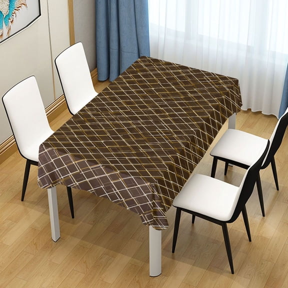 54x54in Square Printed Tablecloth Easy-Care Decorative Table Cloth for Kitchen Dining Parties Brown and Gold Argyle Pattern