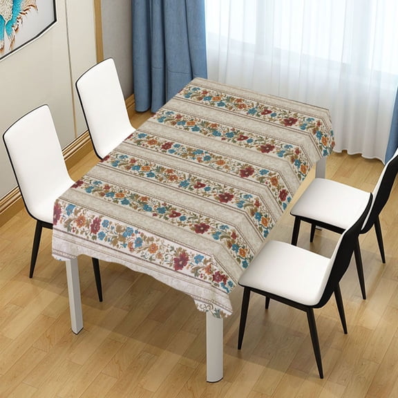 54x54in Square Printed Tablecloth Easy-Care Decorative Table Cloth for Kitchen Dining Parties Colorful Stylized Flowers and Leaves