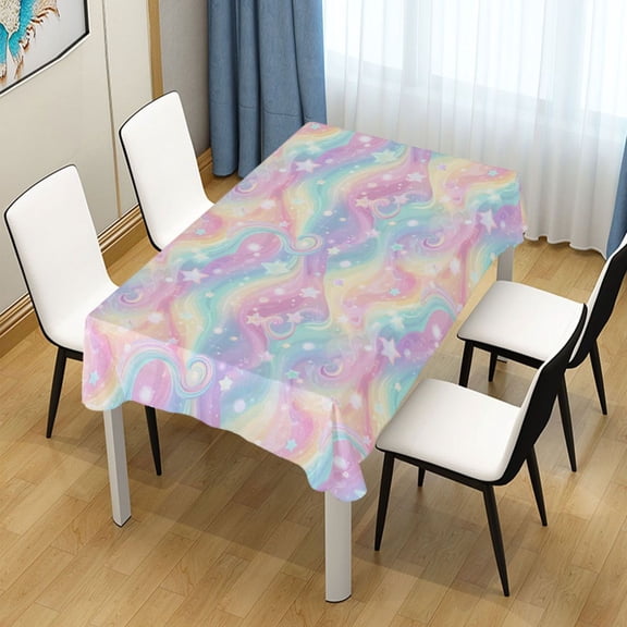 54x54in Square Printed Tablecloth Easy-Care Decorative Table Cloth for Kitchen Dining Parties Cute Pastel Rainbow Background