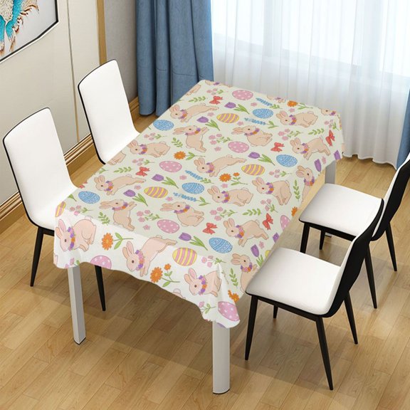 54x54in Square Printed Tablecloth Easy-Care Decorative Table Cloth for Kitchen Dining Parties Light Peach Rabbit Pattern