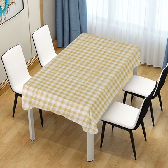 54x54in Square Printed Tablecloth Easy-Care Decorative Table Cloth for Kitchen Dining Parties Light Yellow and White Gingham