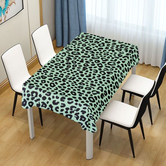 54x54in Square Printed Tablecloth Easy-Care Decorative Table Cloth for Kitchen Dining Parties Mint Green Leopard Print